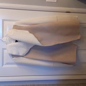Tan suede fur off white coat sweater jacket